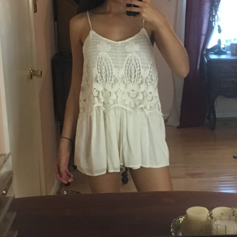 Cream crochet American eagle romper